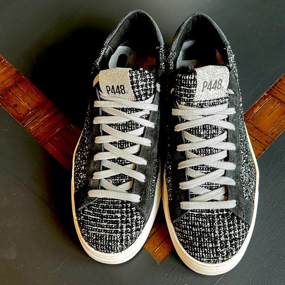 P448 John Shaka black glitter tweed low top sneaker size 40 - Picture 7 of 8